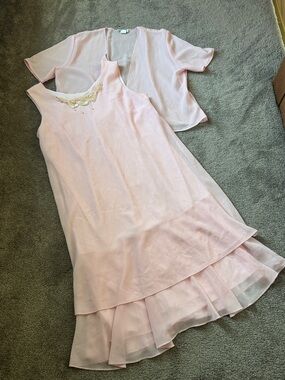 Dress Savvy Pink 2 Piece Dress Set Jacket Sleeveless Layered Formal SIZE 16W